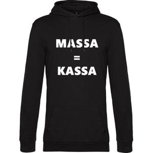 Hoodie met opdruk “Massa is kassa” Zwarte hoodie met witte opdruk – Goede pasvorm, fijn draag comfort