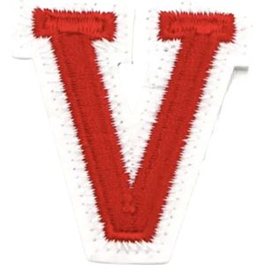 Alfabet Letter Embleem Strijk Patch Rood Wit Letter V / 3.5 cm / 4.5 cm