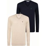Felix Hardy - Classic V-Neck Knit Sweater - Beige-Navy - 2 Pack - 100% Katoen - Heren
