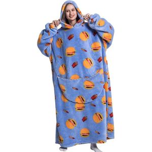 Bovista Hoodie Deken Met Mouwen - Onesie - Fleece Blanket - Dames - Heren - Kinderen - Plaid - Knuffeldeken - Extra Zacht & Warm - Hamburger