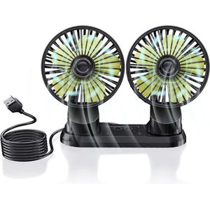 5 V autoventilator met dubbele kop en USB-aansluiting - 360 graden draaibare bureauventilator - 3 windsnelheden - dashboard auto huis Auto Ventilator