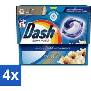 4 x Dash - Lenor Collectie - Wasmiddel Capsules - All-in-1 Pods - Witte en Gekleurde Was - Amber & Orchidee - 17 Wasbeurten - Wasmiddel Capsules - Lenor Geur - Waspoeder - Vlekkenverwijderaar - Wasverzachter
