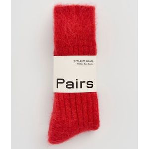 Pairs Scotland - Ultrazachte Geribbelde Sokken - Bedsokken - Alpaca Wol - Postbus Rood - Maat Large / 47 - 49