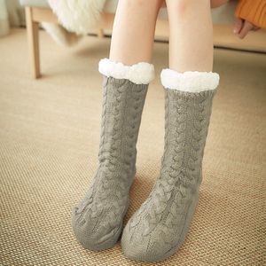 Wintersokken met antislip voor dames, dikke en zachte pantoffels voor dames en tieners, perfect cadeau voor haar,Lichtbruin