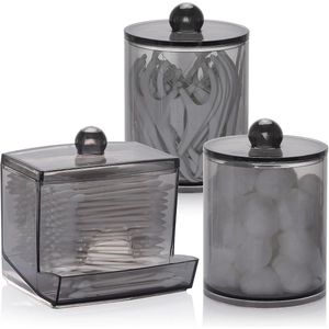 3 stuks- Wattenbollen Houder - Wattenstaafhouder - Wattenschijf Houder - grote wattenbolhouder - apothekerspot organizer - voor het opbergen van wattenstaafjes , ronde wattenschijfjes , flossprikkers - 10/12 oz - Zwart