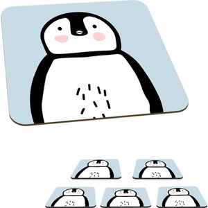 Onderzetters voor glazen - Pinguïn - Kinderen - Pastel - 10x10 cm - Glasonderzetters - 6 stuks