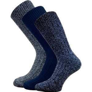 3 paar Noorse wollen sokken - Blauw Mix - Maat 39/42