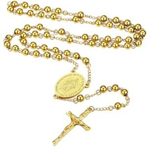 Rozenkrans ketting voor dames met crucifix en Mariabild