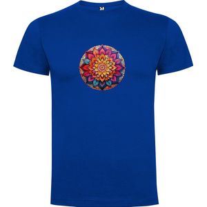 Kobalt Blauw T-Shirt met “Kleurrijke mooie Mandala “ Print Full Color Maat S