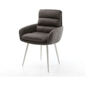 Gestoffeerde-stoel Abelia-Flex met armleuning 4-poot conisch roestvrij staal microvelours antraciet vintage