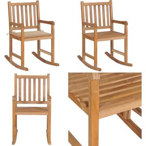 vidaXL Schommelstoel met beige kussen massief teakhout - Schommelstoel - Schommelstoelen - Fauteuil - Fauteuils