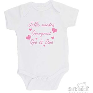 100% katoenen Romper ""Jullie worden overgroot opa & oma"" Unisex Katoen Wit/Roze GLITTER Maat 56/62 Zwangerschap aankondigen - Bekendmaking zwangerschap - Zwangerschapsaankondiging