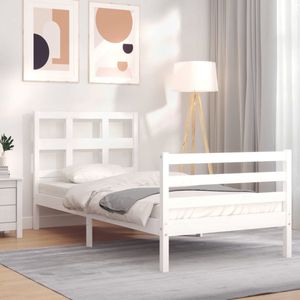 The Living Store Bedframe met hoofdbord massief hout wit 3FT Single - Bedframe - Bedframes - Bed - Eenpersoonsbed - Slaapkamermeubel - Houten Bedframe - Houten Bed - Bedbodem - Massief Houten Bedframe - Ledikant - Bedframe Met Hoofdeinde