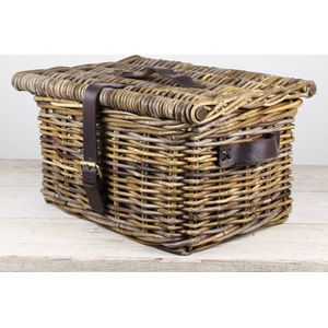 Stijlvolle Rotan Fietsmand met Leer - MigoStyling - Bruin - 43x33x25 cm - Eenvoudig te Bevestigen