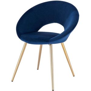 Eetkamerstoel - Met armleuning - Vergaderstoel - Gouden Metalen poten - Set van 1 - Blauw