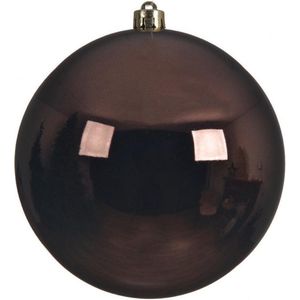 1x Grote donkerbruine kunststof kerstballen van 20 cm - glans - donkerbruine kerstballen - Kerstversiering