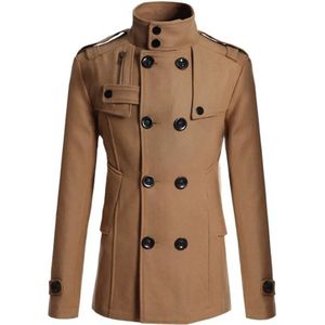 Herren Winter Tweedjas met Dubbele Rij Knopen - Dikke Warme Fleece-gevoerde Reverskraag, Knoopsluiting, Zijkanten Zakken, Effen Grijs, Casual Stijl voor Koude Weer