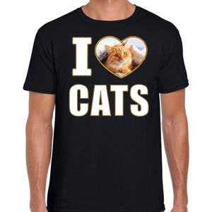 I love cats t-shirt met dieren foto van een rode kat zwart voor heren - cadeau shirt katten liefhebber XXL
