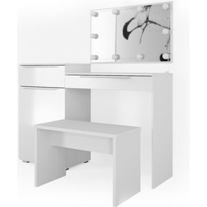 Vicco Lilli Make-uptafel set met kruk – 135 cm met LED-verlichting en bankje Wit met LED-verlichting en bankje