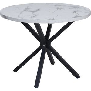 AllinShop® - Eettafel - Rond - Marmer - Tafel - Zwarte Poten - Eetkamer - Woonkamer - Keuken - Nordic Stijl - 76x100x100CM