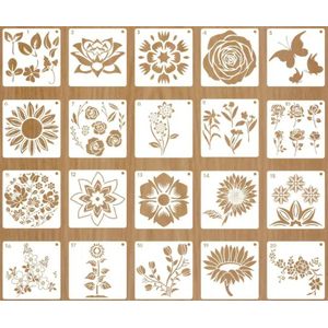 Bullet Journal Plastic Stencils - 20 stuks - Templates - Bloemen - Flowers - Planten - Plants - Vlinders - Roos - Zonnebloem - Rozen - Lotus - Mix - Sjablonen - 15 x 15 cm - Handlettering toolkit - Knutselen - Decoratie - Accessoires