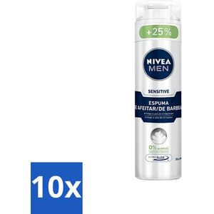 10 x Nivea - Men - Sensitive Shaving Foam - Beschermt Tegen Irritaties - 250 ml - Scheerschuim Voor Gevoelige Huid - Scheerbeurt Zonder Irritaties - NIVEA Men Sensitive Shaving Foam - Schuim Voor Mannen - Huidbescherming