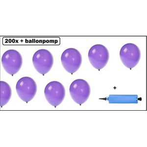 200x Ballonnen paars + ballonpomp - Ballon carnaval festival feest party verjaardag landen helium lucht thema