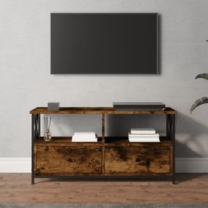 VidaXL Tv-meubel 90x33x45 cm - Bewerkt Hout & IJzer - Gerookt Eikenkleur