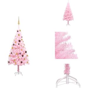 vidaXL Kunstkerstboom Roze 150 cm - PVC/Staal - LED-verlichting - USB-aansluiting - Decoratieve kerstboom
