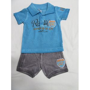 dirkje , kledingset , jongen, polo turquoise + korte broek  taupe , 56 , 1 maand