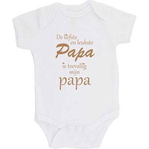 100% katoenen Romper ""De liefste en leukste Papa is toevallig mijn papa"" Vader Vaderdag Unisex Katoen Wit/cappuccino 68/74