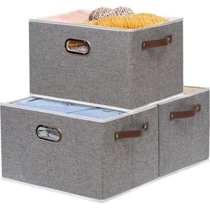 Opvouwbare opbergdozen open plank - set van 3 - slaapkamer woonkamer badkamer - grijs (43x30x26cm)