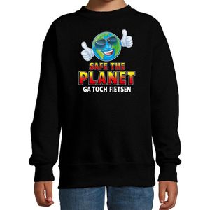 Funny emoticon sweater safe the planet zwart voor kids -  Fun / cadeau trui 170/176