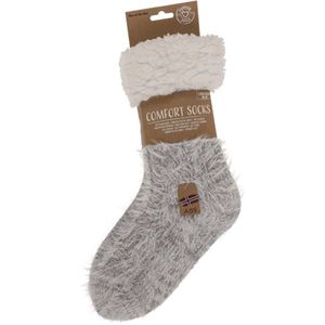 Dames huissokken met antislip - fluffy sokken - warme huissokken - anti slip sokken - hut sokken - pluizig grijs - one size - 36-42