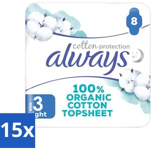 15 x Always - Maandverband - Night - Cotton Protection - Met Vleugels - 8 Maandverband - Nachtbescherming - Maandverband - Biologisch Katoen - Nachtmaandverband - Vleugels