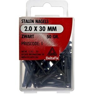 MUUR SPIJKER.BETON. stalen nagel profi zwart. 2.0 x 30 mm. lang. 50 gram. Deltafix. DELTAFIX
