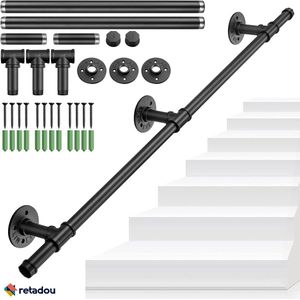 Retadou - Leuning voor trapleuningen voor binnen en buiten, zwart, leuning, trapleuning, trapleuning voor trappen, balkon