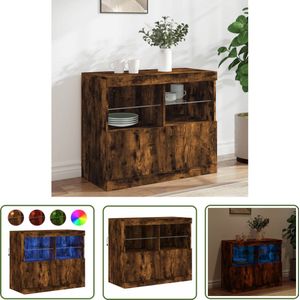 The Living Store Dressoir met LED-verlichting 81x37x67 cm gerookt eikenkleurig - Dressoir - Buffetkast - Led Verlichting - Modern Dressoir - Houten Dressoir