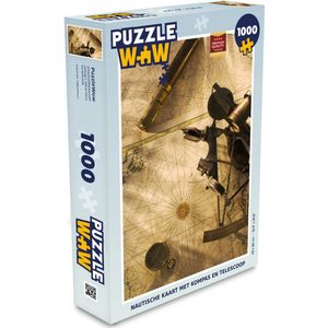 Puzzel Nautische kaart met kompas en telescoop - Legpuzzel - Puzzel 1000 stukjes volwassenen