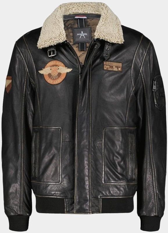 Donders 1860 - Leren Jack - Zwart - Leather Jacket met Badges