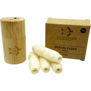 Tu-Untangle Natuurlijke Flosdraad 5x30m inclusief Bamboe houder – Muntsmaak – Plasticvrije Dental Floss