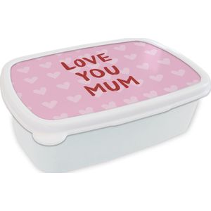 Broodtrommel Wit - Lunchbox Love - Quote - Moeder - Rood - Brooddoos 18x12x6 cm - Brood lunch box - Broodtrommels voor kinderen en volwassenen