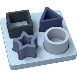 Vormen Puzzel Siliconen Blauw - Baby Puzzel - Blokken Puzzel - Vormen Stoof - Montessori Speelgoed - Educatief Speelgoed
