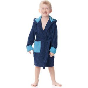 Ladeheid Kinderen Badjas met Capuchon - Wasmachine bestendig - Katoen - Badstof - LA-LA40-103-DG - Marineblau/Jeans (D12/D03) - 110-116