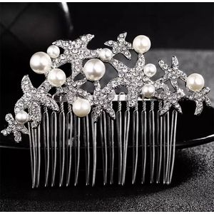 Bruids haarkam-Haaraccesoires Bruiloft-Haarschuifje- Bruids Haarversiering- Bruids Haaraccessoires - Bruidsmeid-Haarversiering-Haaraccessoire-Haarklem-Parels-Strass Steentjes- Vrijgezellenfeestje Vrouw-Kleur: Zilver
