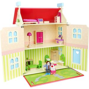 Poppenhuis - Verwijderbaar dak - Houten speelgoed vanaf 3 jaar