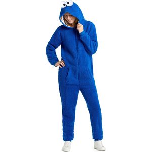 OppoSuits Cookie Monster Onesie - Sesamstraat Jumpsuit - Kleding voor Koekiemonster Outfit - Thema Huispak - Carnavalskleding - Blauw - Maat: XXL