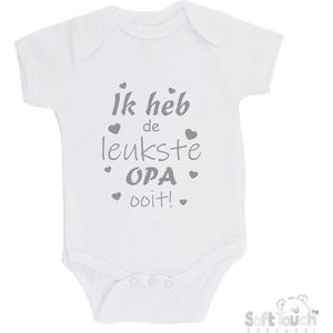 100% katoenen Romper ""Ik heb de leukste OPA ooit!"" Vaderdag Unisex Katoen Wit/grijs Maat 56/62