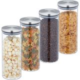 Relaxdays voorraadpot rvs deksel - 1300 ml - set van 4 - opbergpot pasta - bewaarpot glas