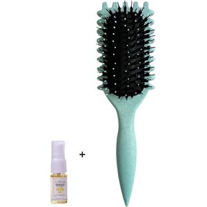 Aurgan Curl Styling Haarborstel – Blauw + 10ml Arganolie | Krullenborstel | Volume & Antiklit | Curl Brush & Krullenkam - Curl Defining Brush - Detangler Brush - Haarborstel voor krullend haar - Anti-klit haarborstel - incl voedende haarolie